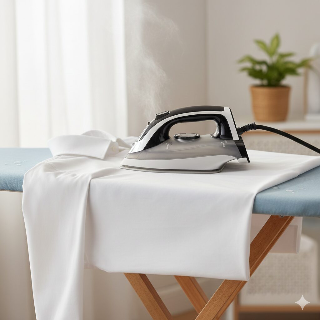 アイロンをあててシワを伸ばす（画像はAIで作成しました）