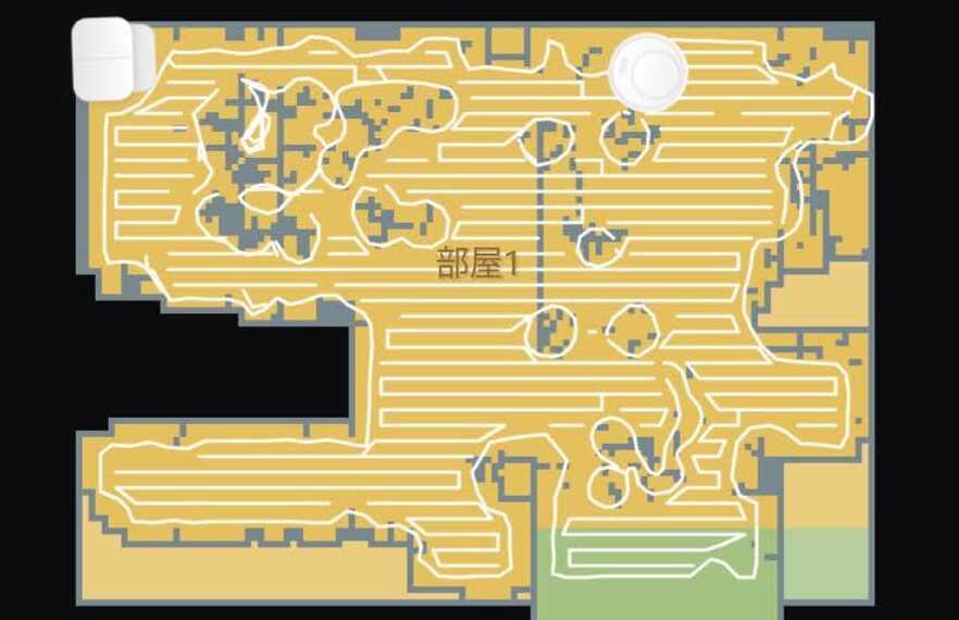 イスや机の脚などの障害物を避けつつ規則正しく掃除した経路図。これ見て驚きました。